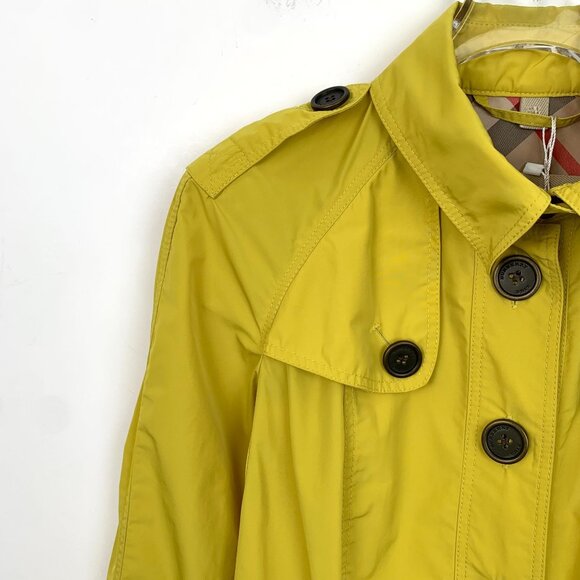 Burberry Yellow Button-Up Womens Trench Coat With Epaulets & Pockets - Picture 3 of 8